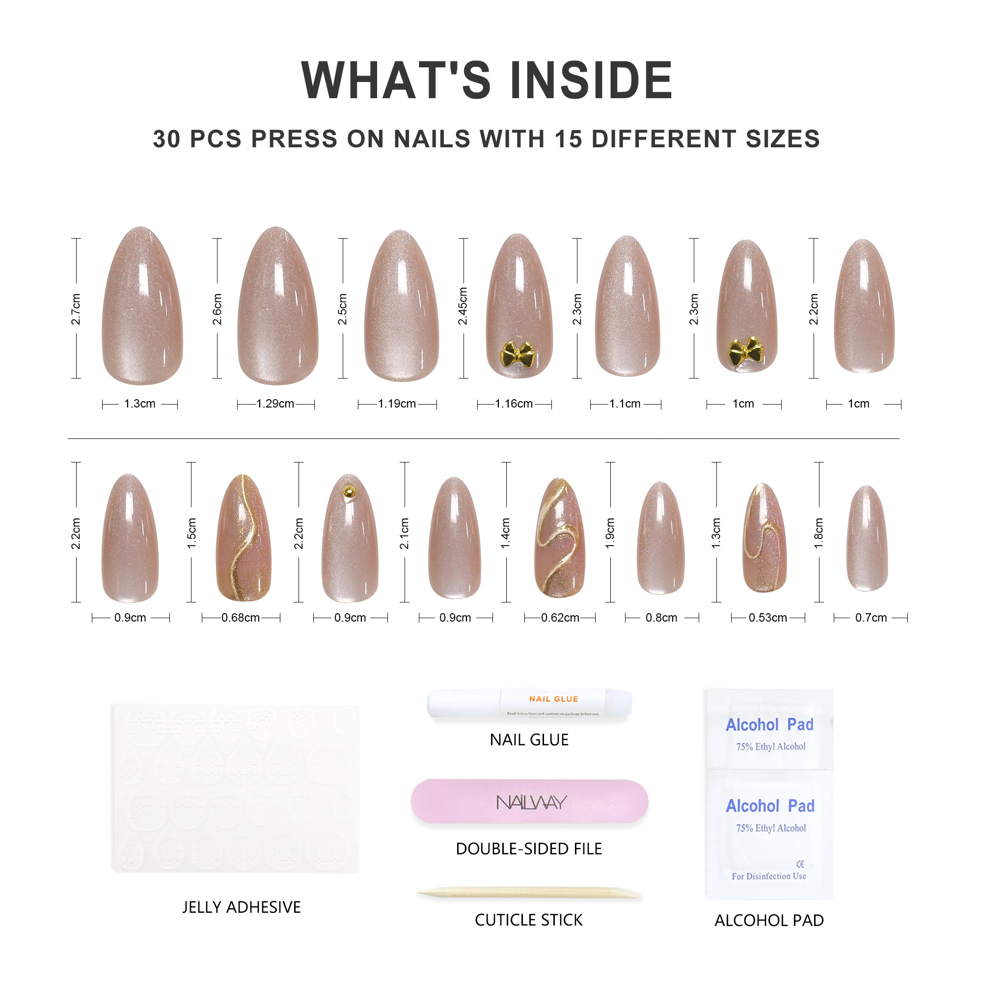 Nailway 30Pcs Handmade Reusable Cat Eye Gel Press On Nails With Foil Line Print - Image 4