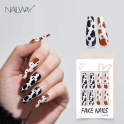Nailway 24Pcs 12 Sizes ABS Material Cow Print Long Coffin Press On Nails