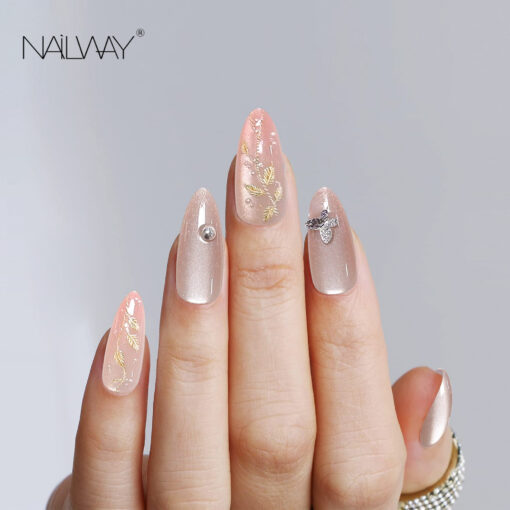 Flexible 30Pcs 15 Sizes Nude Color Stiletto Soft Gel  Press On Nails With Butterfly Decoration