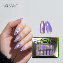 Nailway Purple Color Acrylic Cat Eye Press On Nails Shiny Stick On Nails