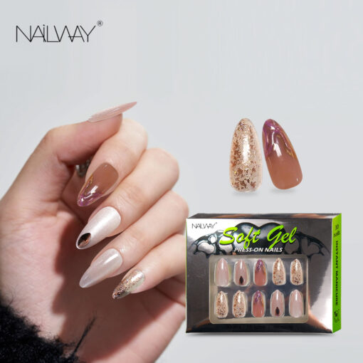 Nailway Instant Maincure 30Pcs 15 Sizes Long Stiletto Shape Glitter Press On Nails With Diamond