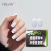 Glossy White Color French Style Artificial Nails Full Cover Gel Press On Nails