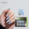 Nailway 30 Pcs 15 Sizes Long Coffin Shape Cat Eye Light Blue Gel Press On Nails